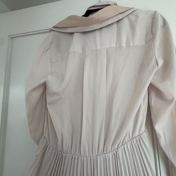 Reiss Alyana Mini Dress In Nude Collared Pleated Skirt Self Tie Belt Sz 6 - Picture 8 of 10